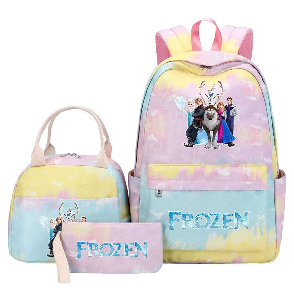 New Alsa Anna Princess Girls Kids Pen Lunch Bags Bookbags 3 Pcs Women Teenagers Schoolbags Travel Laptop Rainbow Backpack