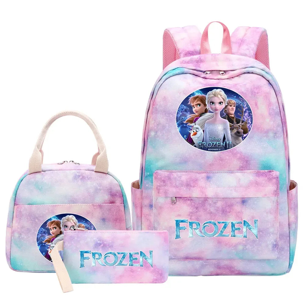 New Alsa Anna Princess Girls Kids Pen Lunch Bags Bookbags 3 Pcs Women Teenagers Schoolbags Travel Laptop Rainbow Backpack