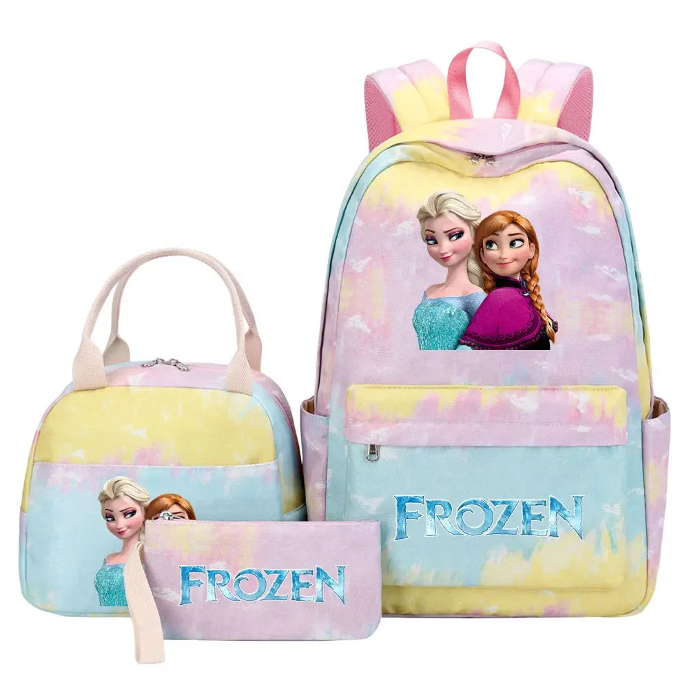 New Alsa Anna Princess Girls Kids Pen Lunch Bags Bookbags 3 Pcs Women Teenagers Schoolbags Travel Laptop Rainbow Backpack