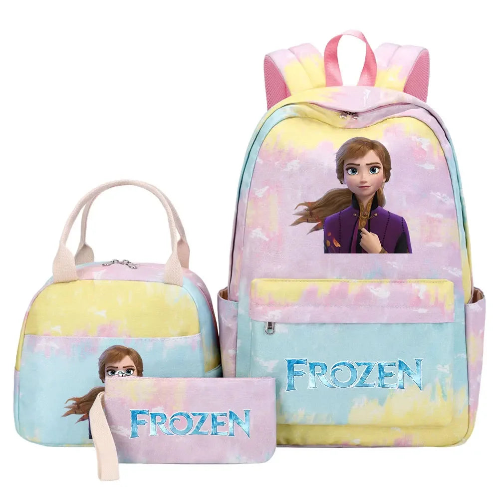 New Alsa Anna Princess Girls Kids Pen Lunch Bags Bookbags 3 Pcs Women Teenagers Schoolbags Travel Laptop Rainbow Backpack