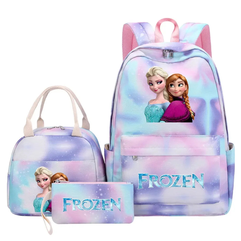 New Alsa Anna Princess Girls Kids Pen Lunch Bags Bookbags 3 Pcs Women Teenagers Schoolbags Travel Laptop Rainbow Backpack