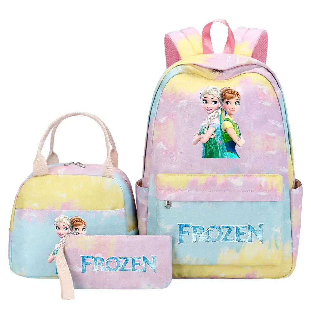 New Alsa Anna Princess Girls Kids Pen Lunch Bags Bookbags 3 Pcs Women Teenagers Schoolbags Travel Laptop Rainbow Backpack