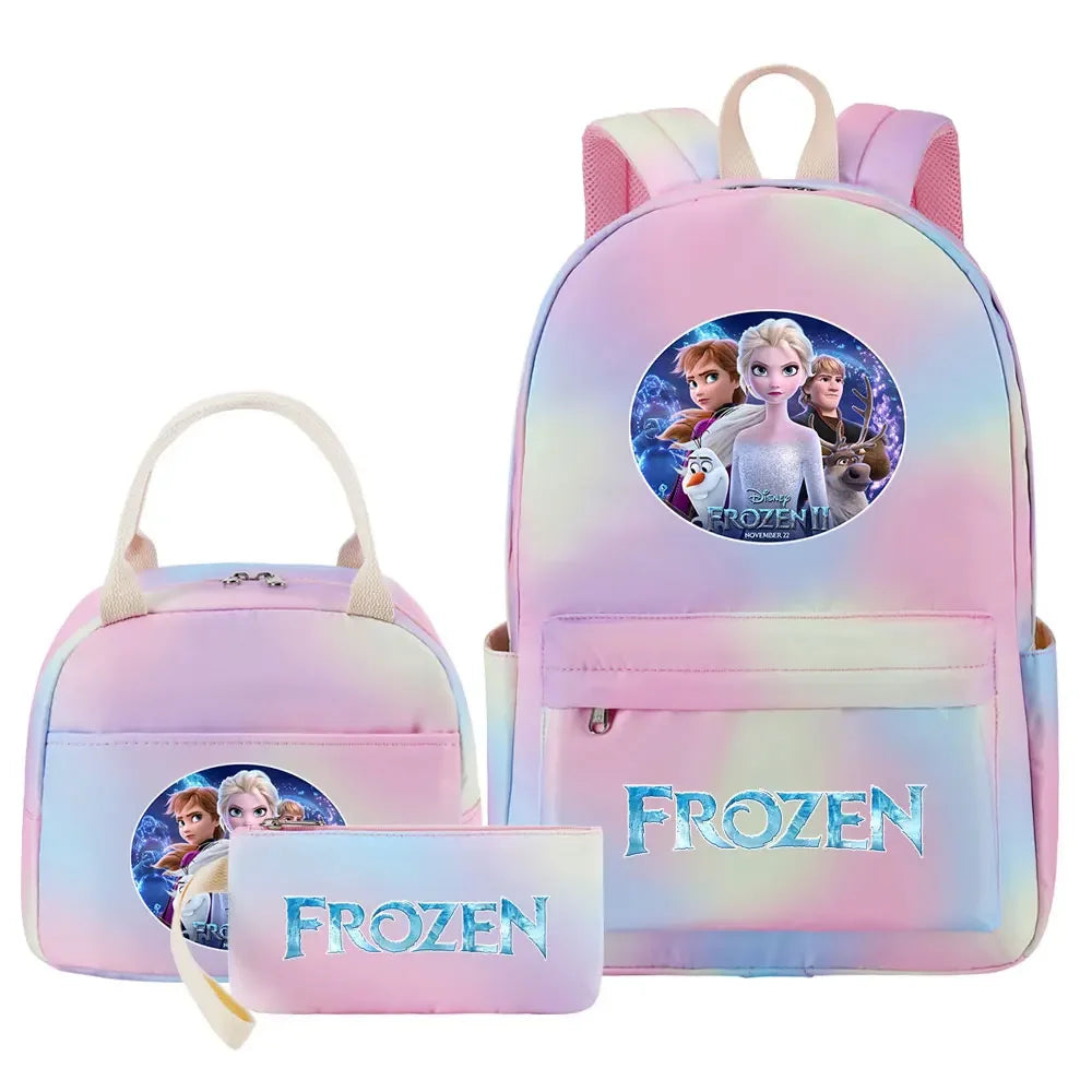 New Alsa Anna Princess Girls Kids Pen Lunch Bags Bookbags 3 Pcs Women Teenagers Schoolbags Travel Laptop Rainbow Backpack