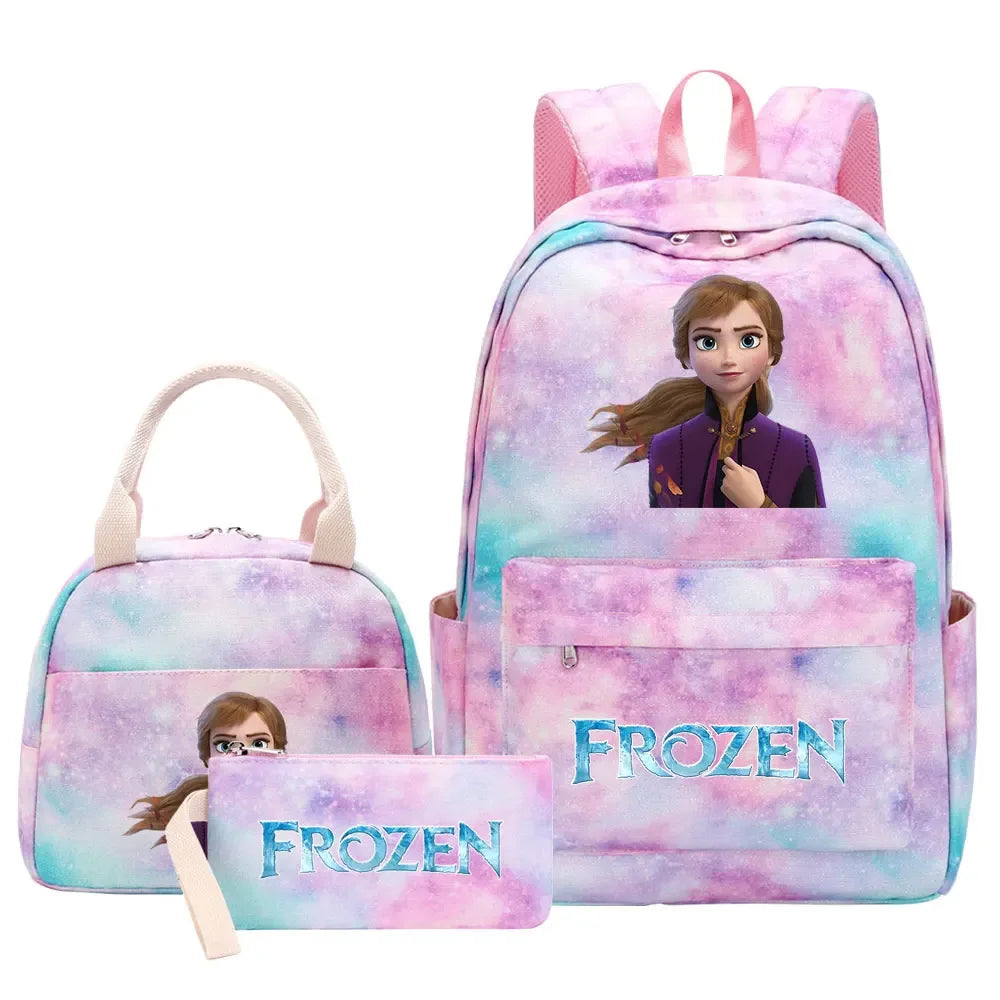 New Alsa Anna Princess Girls Kids Pen Lunch Bags Bookbags 3 Pcs Women Teenagers Schoolbags Travel Laptop Rainbow Backpack
