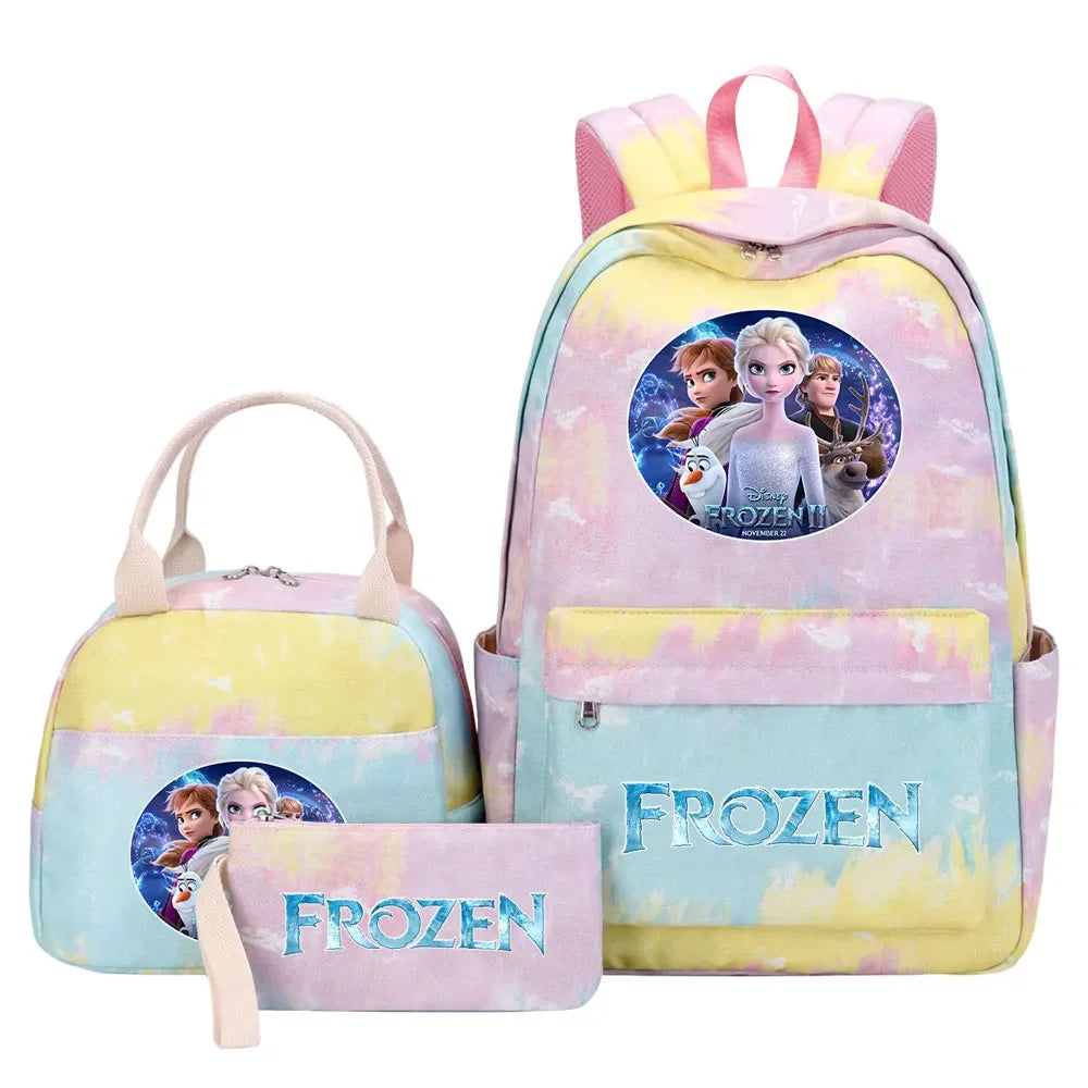 New Alsa Anna Princess Girls Kids Pen Lunch Bags Bookbags 3 Pcs Women Teenagers Schoolbags Travel Laptop Rainbow Backpack