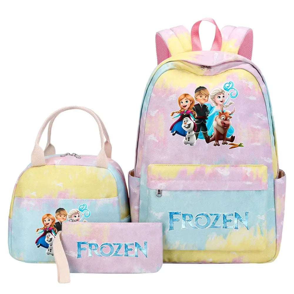 New Alsa Anna Princess Girls Kids Pen Lunch Bags Bookbags 3 Pcs Women Teenagers Schoolbags Travel Laptop Rainbow Backpack