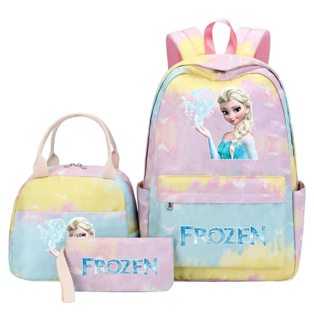 New Alsa Anna Princess Girls Kids Pen Lunch Bags Bookbags 3 Pcs Women Teenagers Schoolbags Travel Laptop Rainbow Backpack