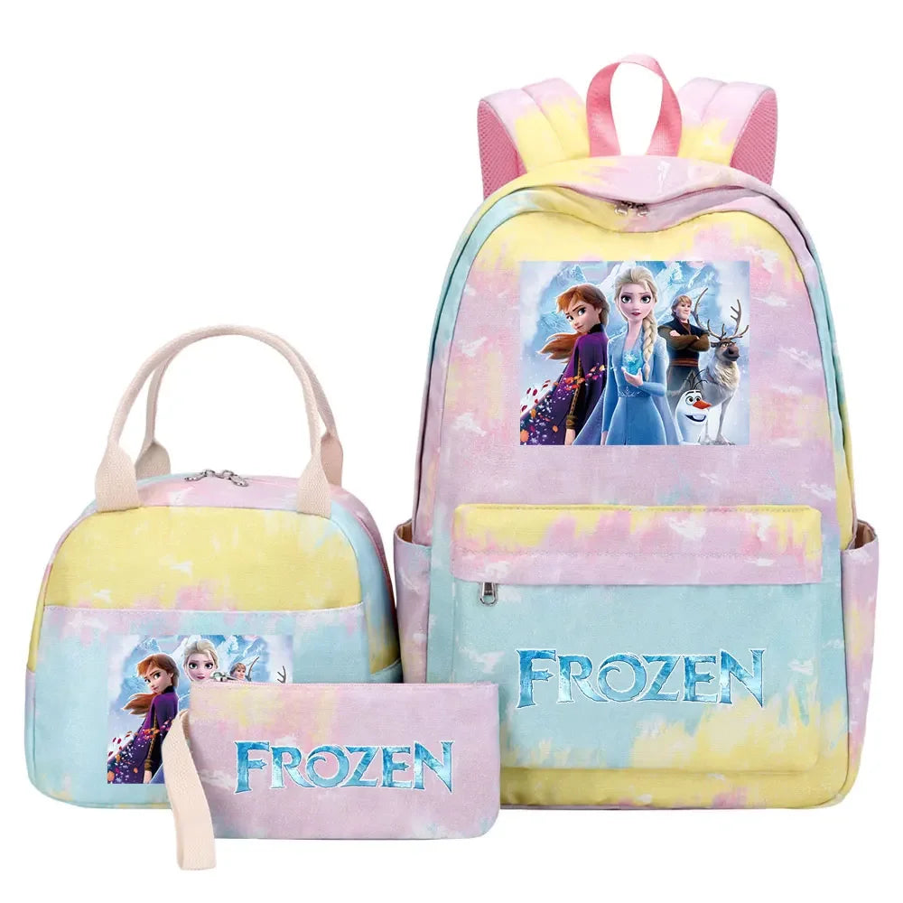 New Alsa Anna Princess Girls Kids Pen Lunch Bags Bookbags 3 Pcs Women Teenagers Schoolbags Travel Laptop Rainbow Backpack