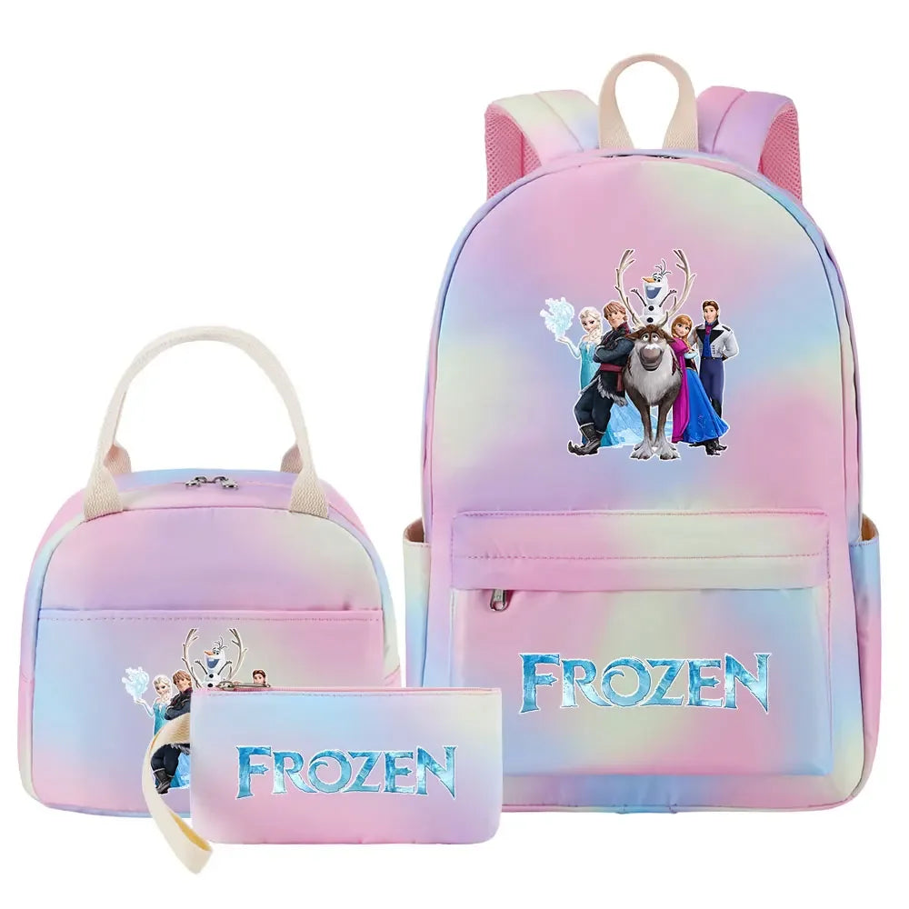 New Alsa Anna Princess Girls Kids Pen Lunch Bags Bookbags 3 Pcs Women Teenagers Schoolbags Travel Laptop Rainbow Backpack
