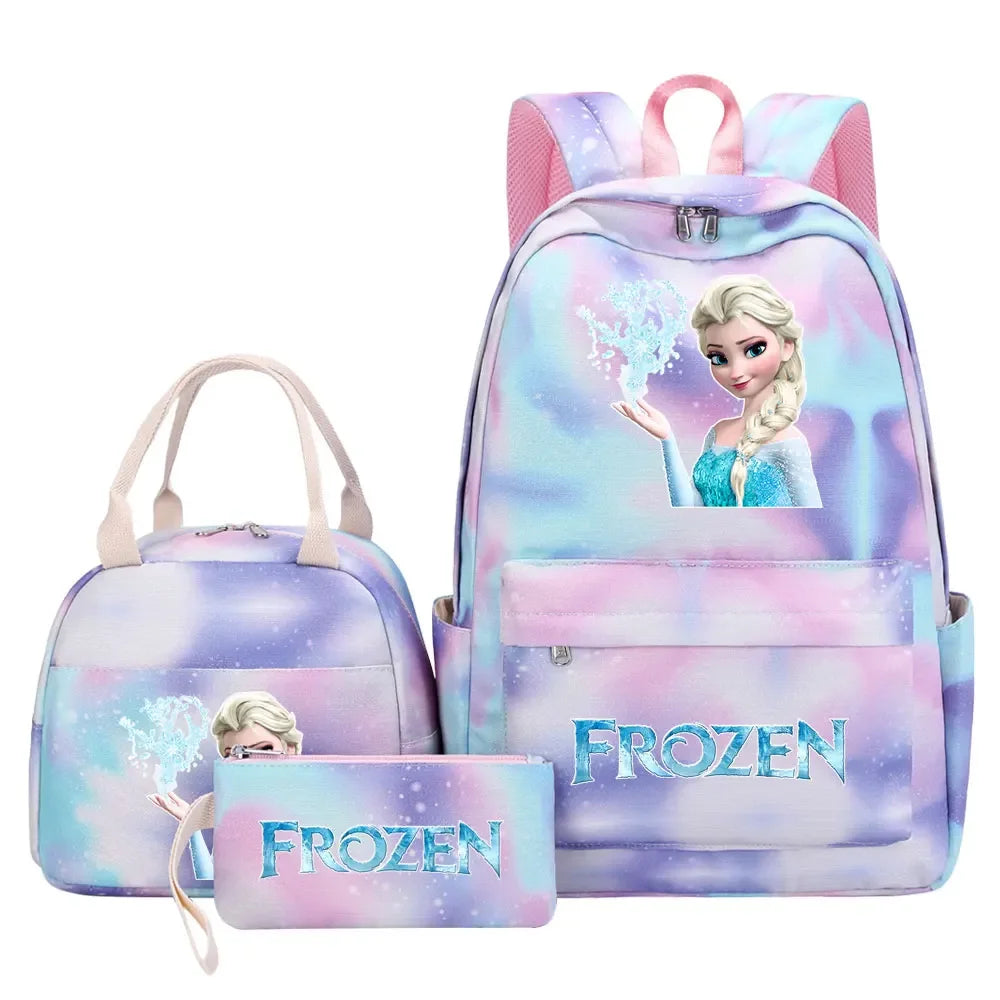 New Alsa Anna Princess Girls Kids Pen Lunch Bags Bookbags 3 Pcs Women Teenagers Schoolbags Travel Laptop Rainbow Backpack
