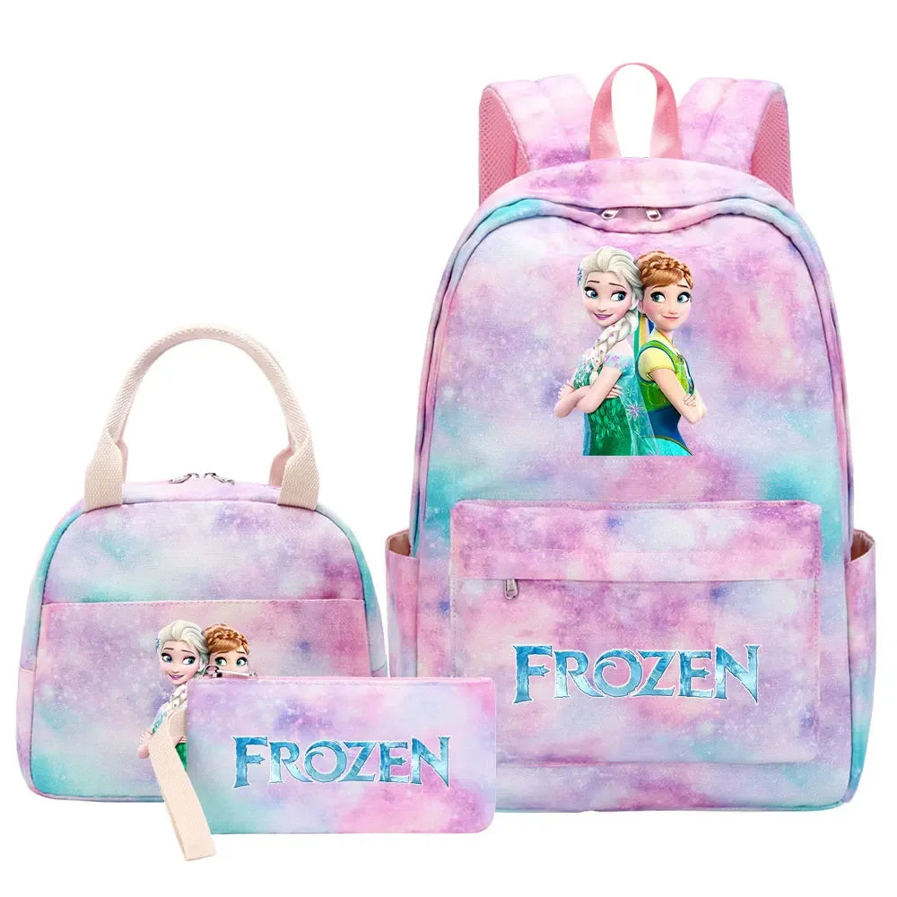 New Alsa Anna Princess Girls Kids Pen Lunch Bags Bookbags 3 Pcs Women Teenagers Schoolbags Travel Laptop Rainbow Backpack