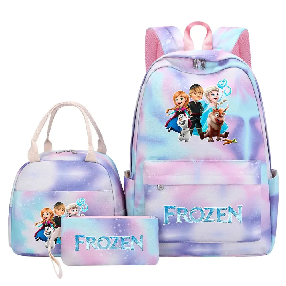 New Alsa Anna Princess Girls Kids Pen Lunch Bags Bookbags 3 Pcs Women Teenagers Schoolbags Travel Laptop Rainbow Backpack