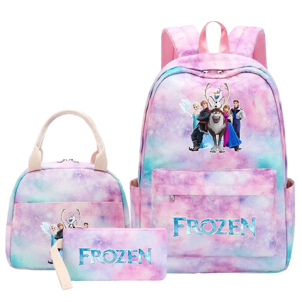 New Alsa Anna Princess Girls Kids Pen Lunch Bags Bookbags 3 Pcs Women Teenagers Schoolbags Travel Laptop Rainbow Backpack