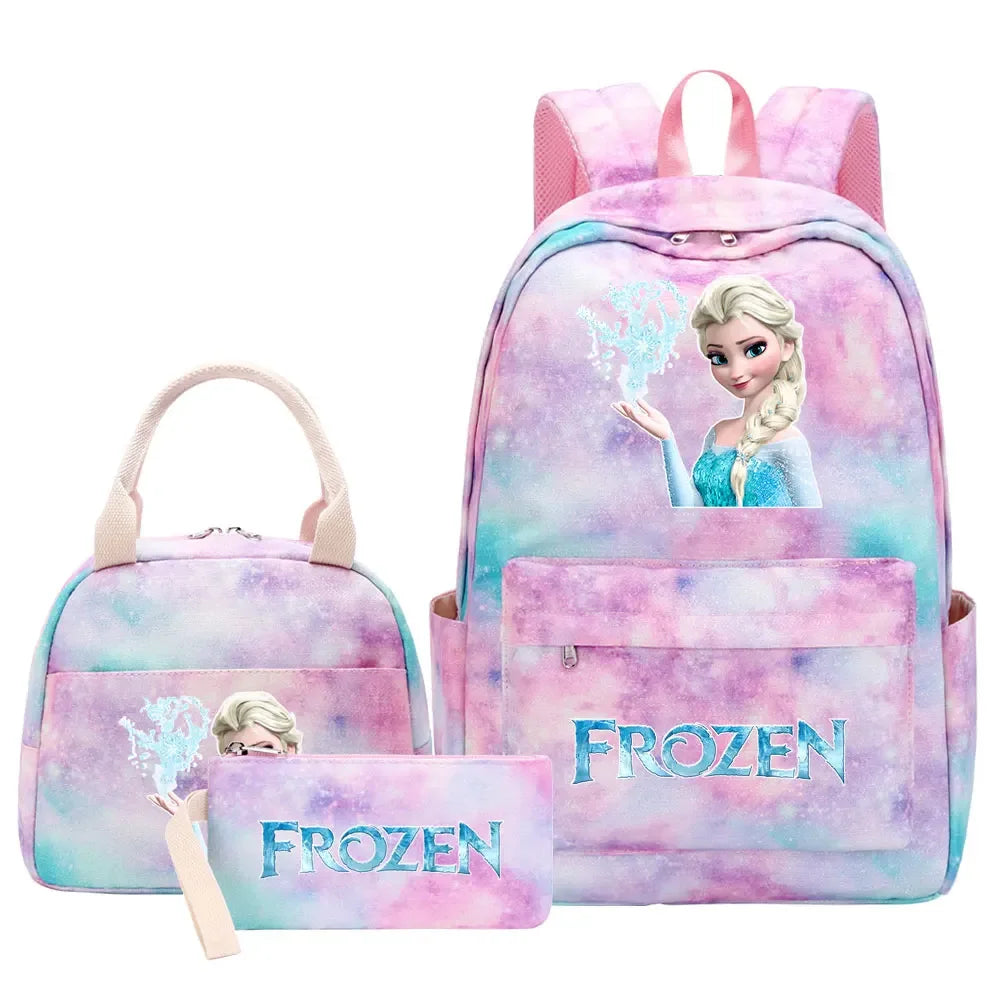 New Alsa Anna Princess Girls Kids Pen Lunch Bags Bookbags 3 Pcs Women Teenagers Schoolbags Travel Laptop Rainbow Backpack