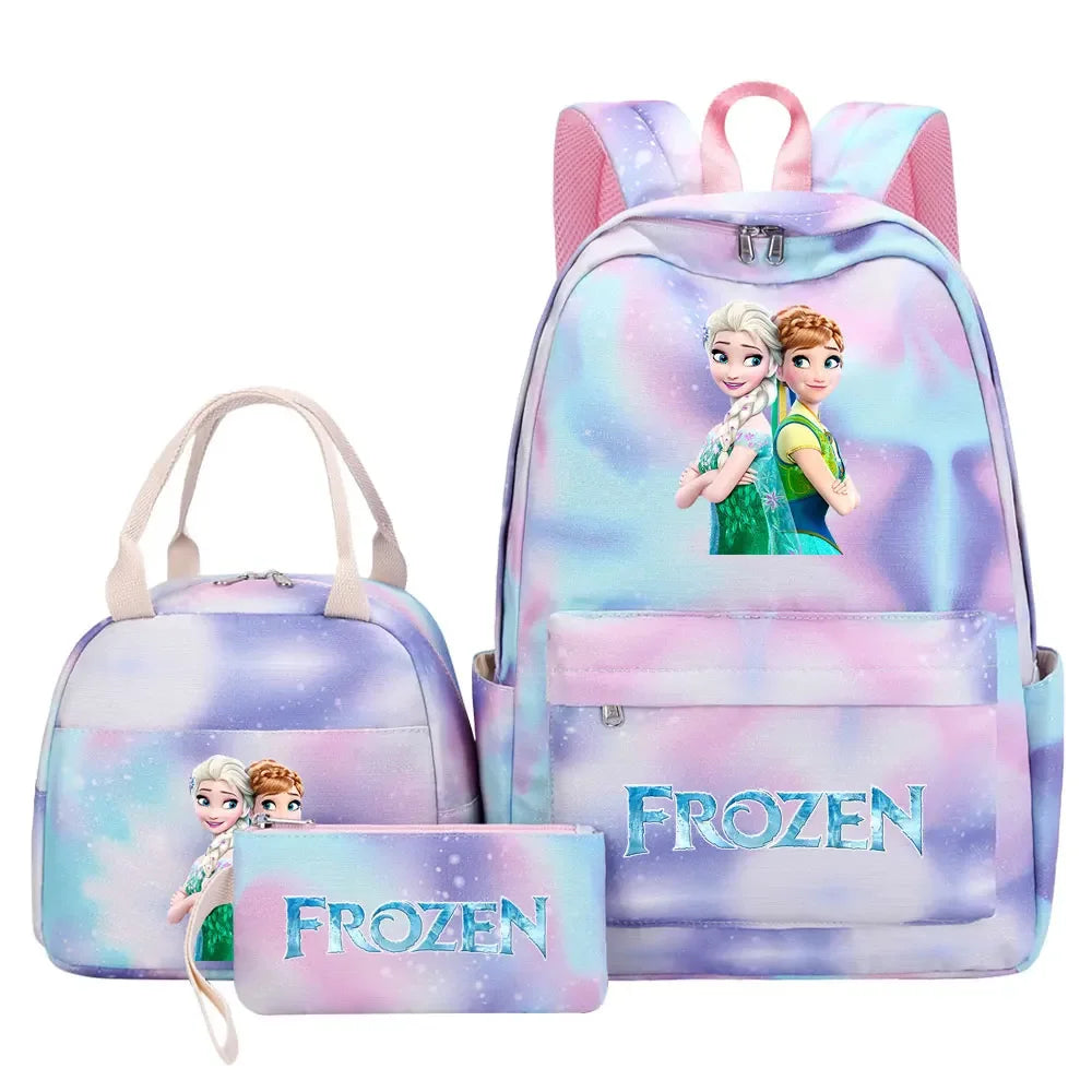 New Alsa Anna Princess Girls Kids Pen Lunch Bags Bookbags 3 Pcs Women Teenagers Schoolbags Travel Laptop Rainbow Backpack