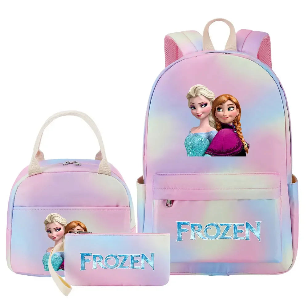 New Alsa Anna Princess Girls Kids Pen Lunch Bags Bookbags 3 Pcs Women Teenagers Schoolbags Travel Laptop Rainbow Backpack