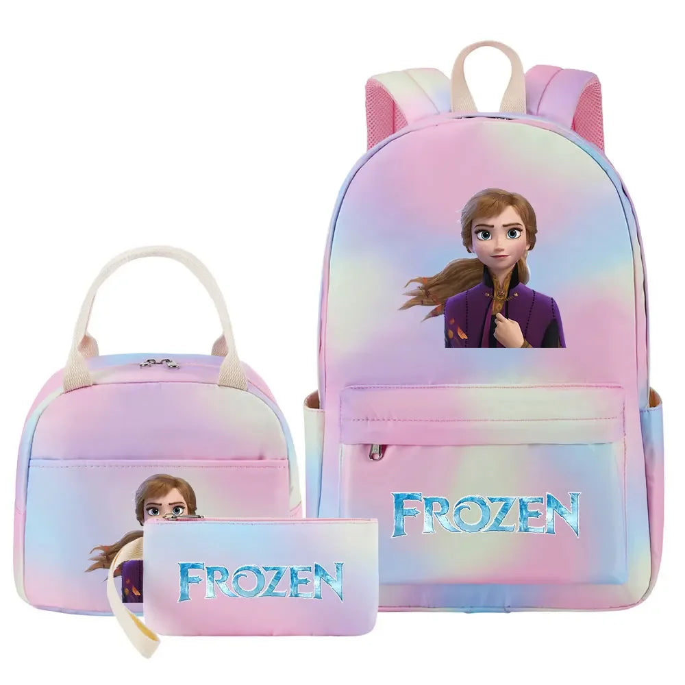 New Alsa Anna Princess Girls Kids Pen Lunch Bags Bookbags 3 Pcs Women Teenagers Schoolbags Travel Laptop Rainbow Backpack