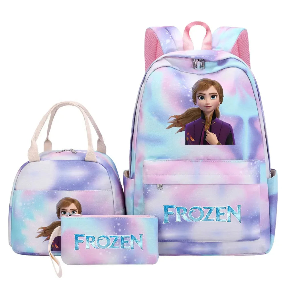 New Alsa Anna Princess Girls Kids Pen Lunch Bags Bookbags 3 Pcs Women Teenagers Schoolbags Travel Laptop Rainbow Backpack