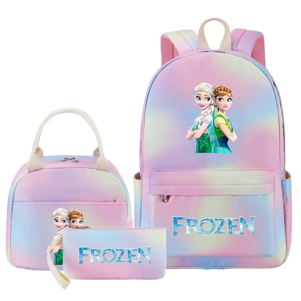 New Alsa Anna Princess Girls Kids Pen Lunch Bags Bookbags 3 Pcs Women Teenagers Schoolbags Travel Laptop Rainbow Backpack