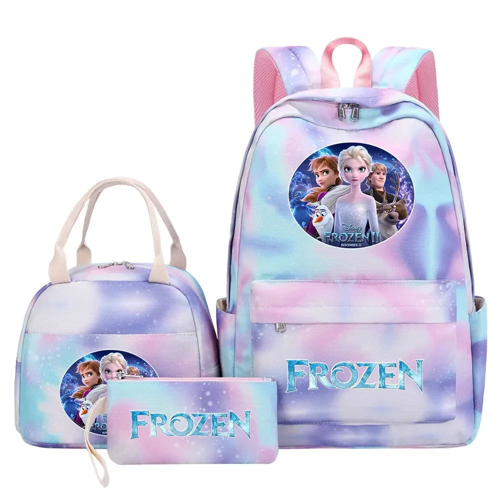 New Alsa Anna Princess Girls Kids Pen Lunch Bags Bookbags 3 Pcs Women Teenagers Schoolbags Travel Laptop Rainbow Backpack