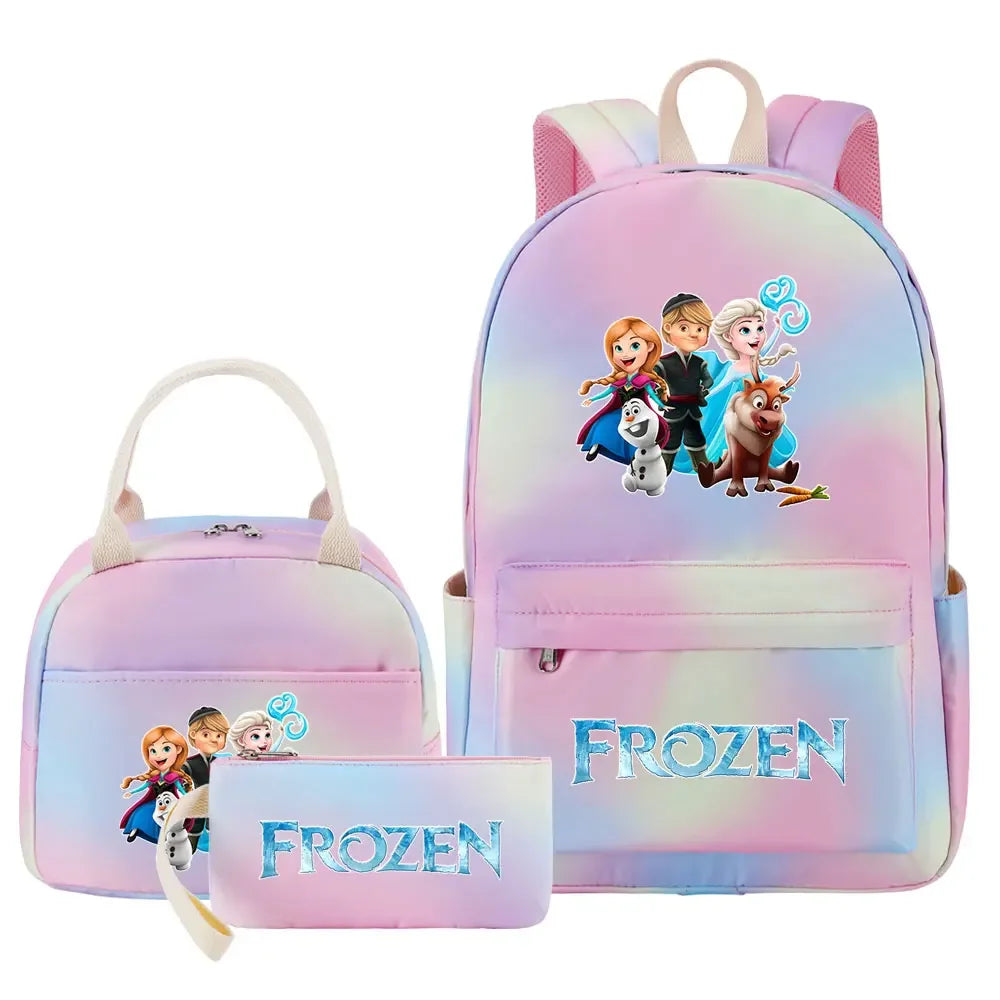 New Alsa Anna Princess Girls Kids Pen Lunch Bags Bookbags 3 Pcs Women Teenagers Schoolbags Travel Laptop Rainbow Backpack