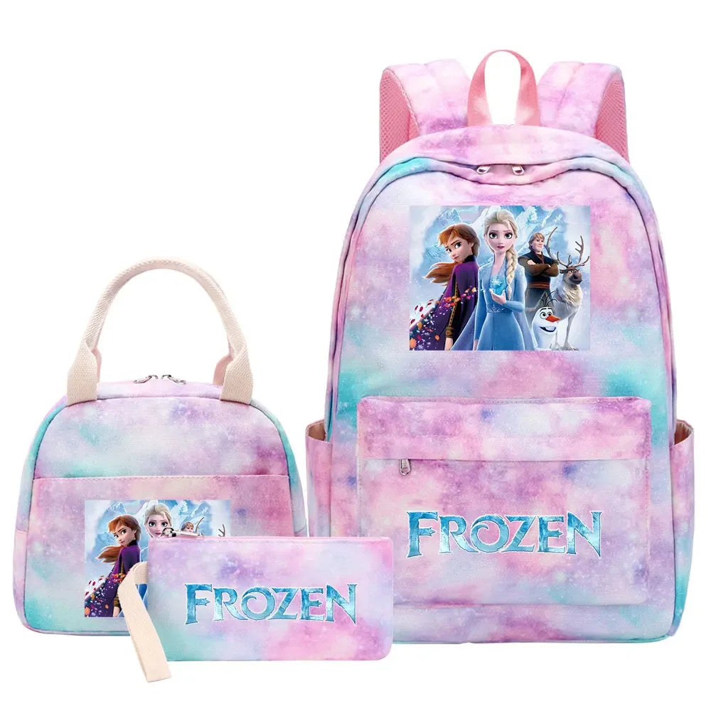 New Alsa Anna Princess Girls Kids Pen Lunch Bags Bookbags 3 Pcs Women Teenagers Schoolbags Travel Laptop Rainbow Backpack