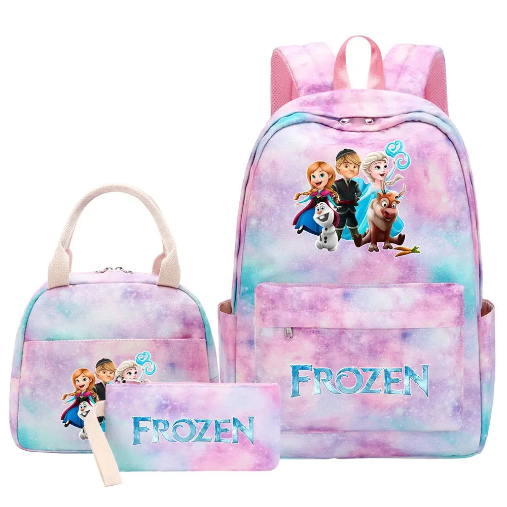 New Alsa Anna Princess Girls Kids Pen Lunch Bags Bookbags 3 Pcs Women Teenagers Schoolbags Travel Laptop Rainbow Backpack