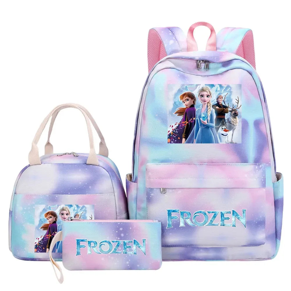 New Alsa Anna Princess Girls Kids Pen Lunch Bags Bookbags 3 Pcs Women Teenagers Schoolbags Travel Laptop Rainbow Backpack