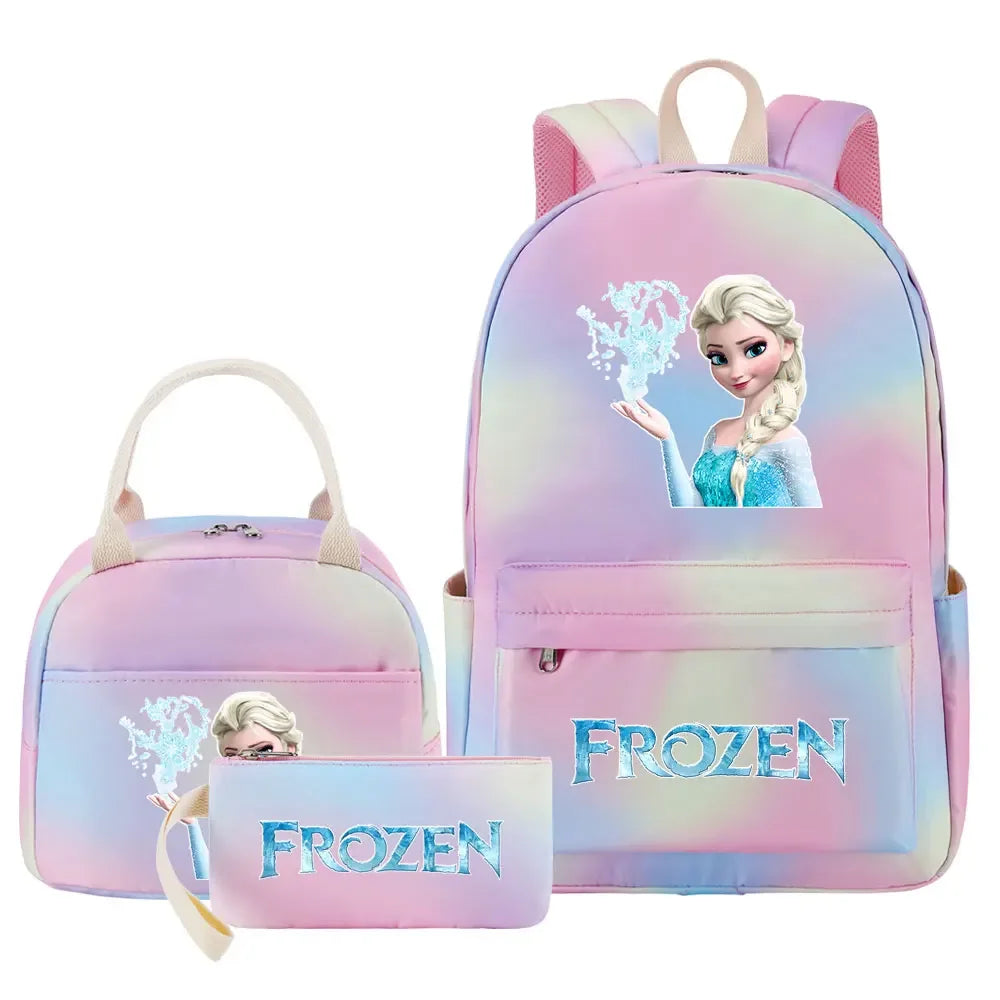 New Alsa Anna Princess Girls Kids Pen Lunch Bags Bookbags 3 Pcs Women Teenagers Schoolbags Travel Laptop Rainbow Backpack