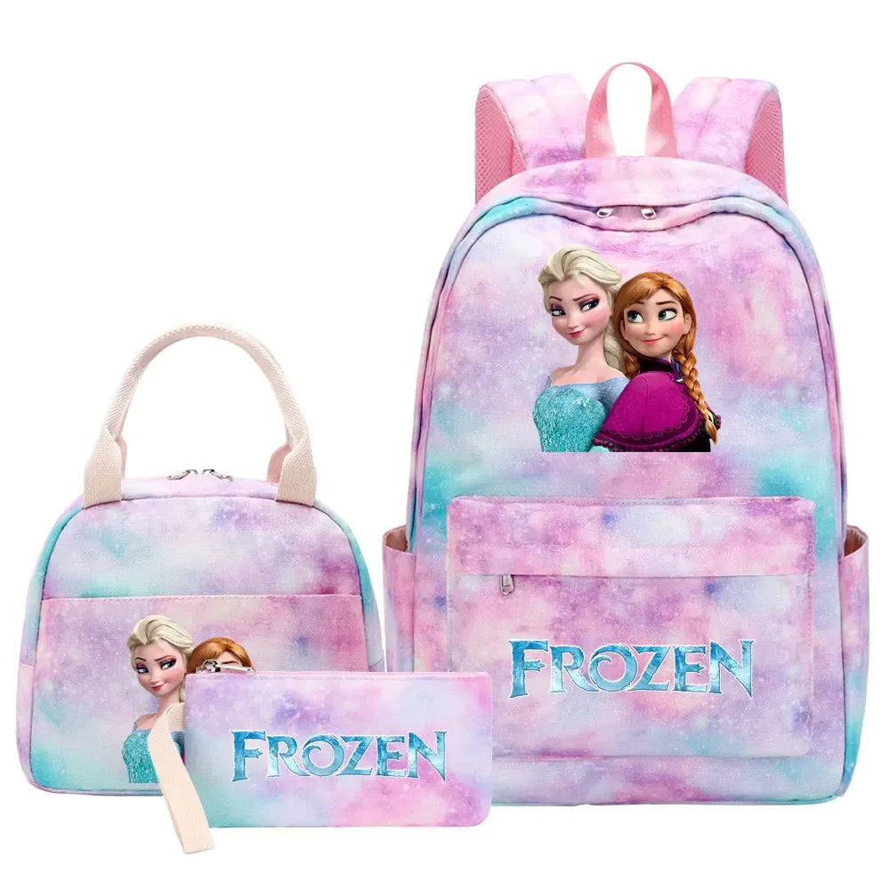 New Alsa Anna Princess Girls Kids Pen Lunch Bags Bookbags 3 Pcs Women Teenagers Schoolbags Travel Laptop Rainbow Backpack
