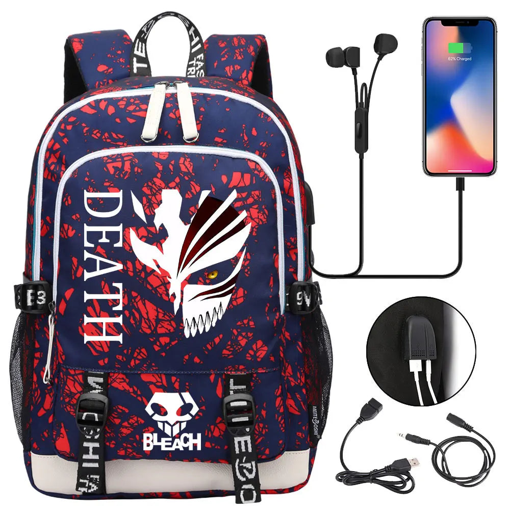 New Anime Bleach Teenager USB Laptop Backpack Kids Boys Girls School Book Bags Schoolbags Women Men Travel Bagpack