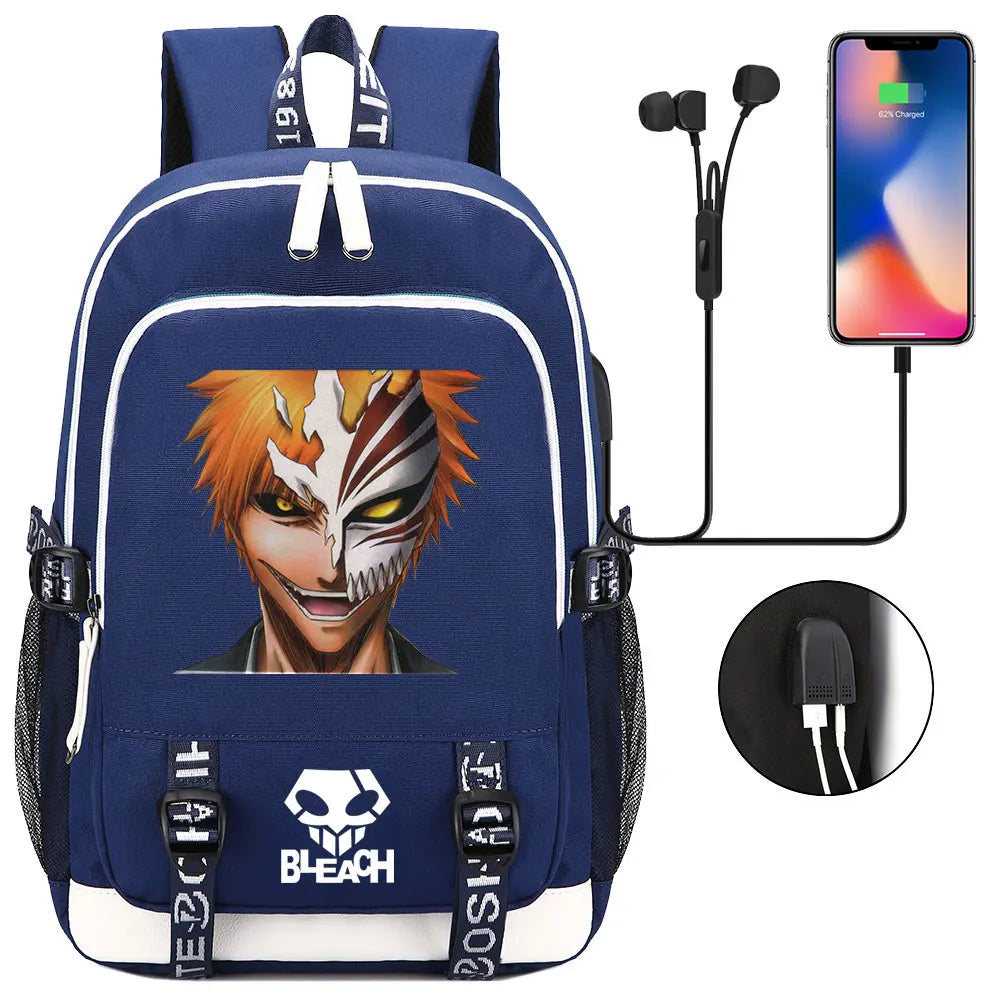 New Anime Bleach Teenager USB Laptop Backpack Kids Boys Girls School Book Bags Schoolbags Women Men Travel Bagpack