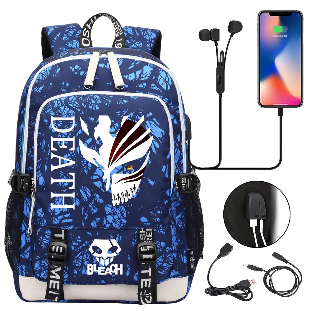 New Anime Bleach Teenager USB Laptop Backpack Kids Boys Girls School Book Bags Schoolbags Women Men Travel Bagpack