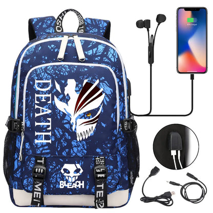 New Anime Bleach Teenager USB Laptop Backpack Kids Boys Girls School Book Bags Schoolbags Women Men Travel Bagpack