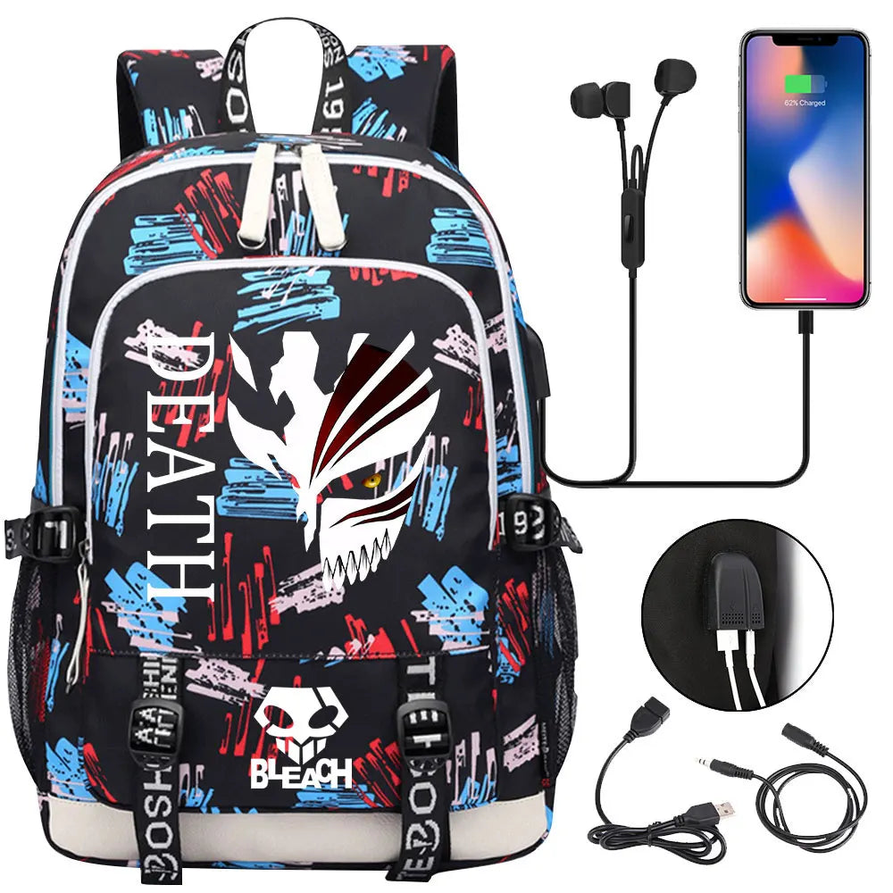 New Anime Bleach Teenager USB Laptop Backpack Kids Boys Girls School Book Bags Schoolbags Women Men Travel Bagpack