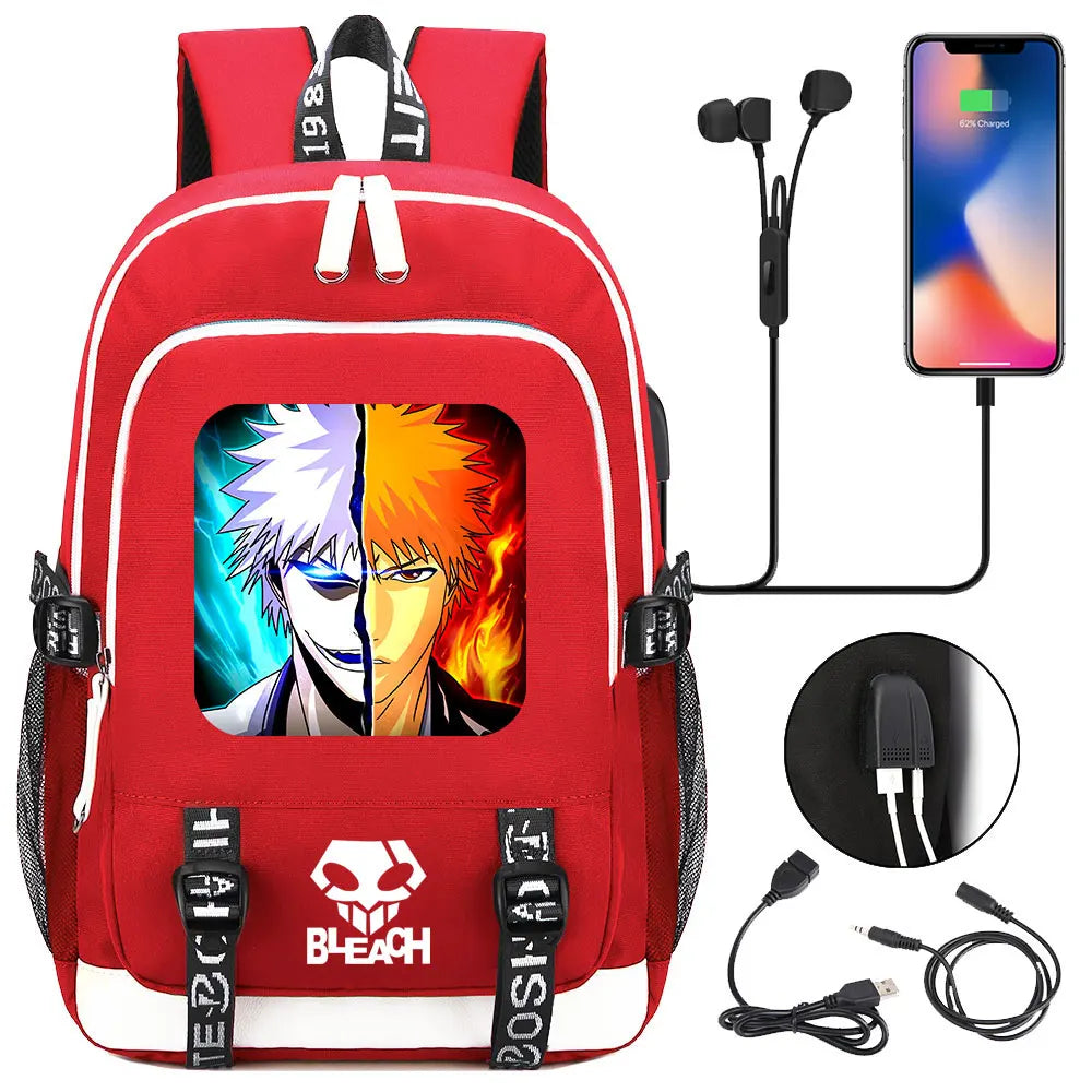New Anime Bleach Teenager USB Laptop Backpack Kids Boys Girls School Book Bags Schoolbags Women Men Travel Bagpack