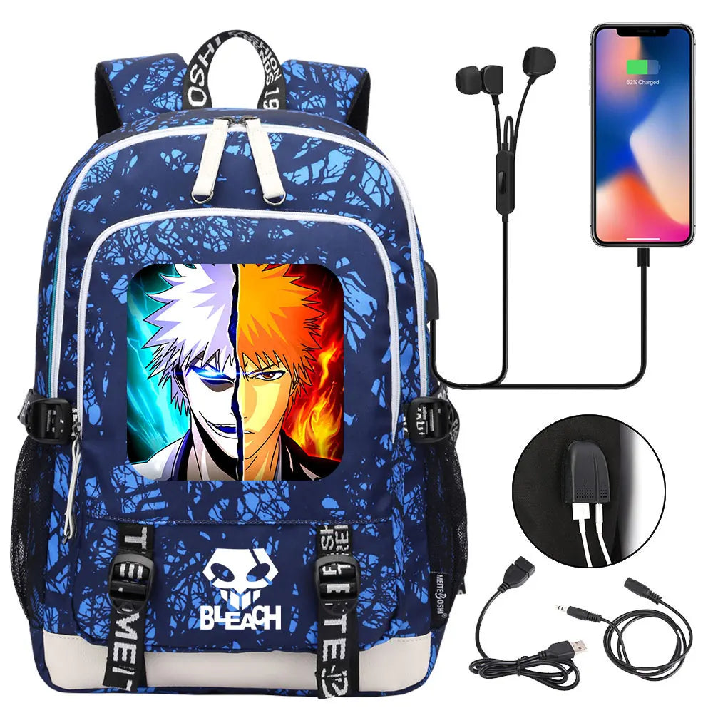 New Anime Bleach Teenager USB Laptop Backpack Kids Boys Girls School Book Bags Schoolbags Women Men Travel Bagpack
