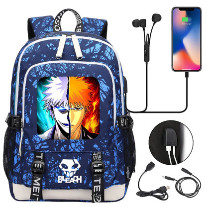 New Anime Bleach Teenager USB Laptop Backpack Kids Boys Girls School Book Bags Schoolbags Women Men Travel Bagpack