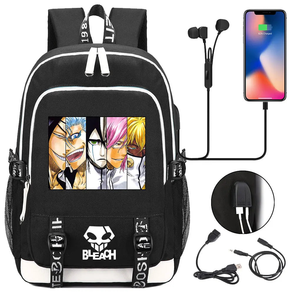 New Anime Bleach Teenager USB Laptop Backpack Kids Boys Girls School Book Bags Schoolbags Women Men Travel Bagpack