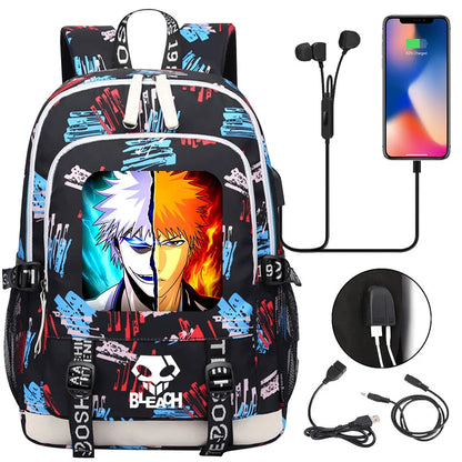 New Anime Bleach Teenager USB Laptop Backpack Kids Boys Girls School Book Bags Schoolbags Women Men Travel Bagpack
