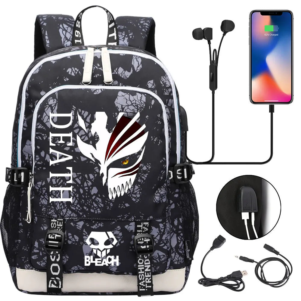 New Anime Bleach Teenager USB Laptop Backpack Kids Boys Girls School Book Bags Schoolbags Women Men Travel Bagpack