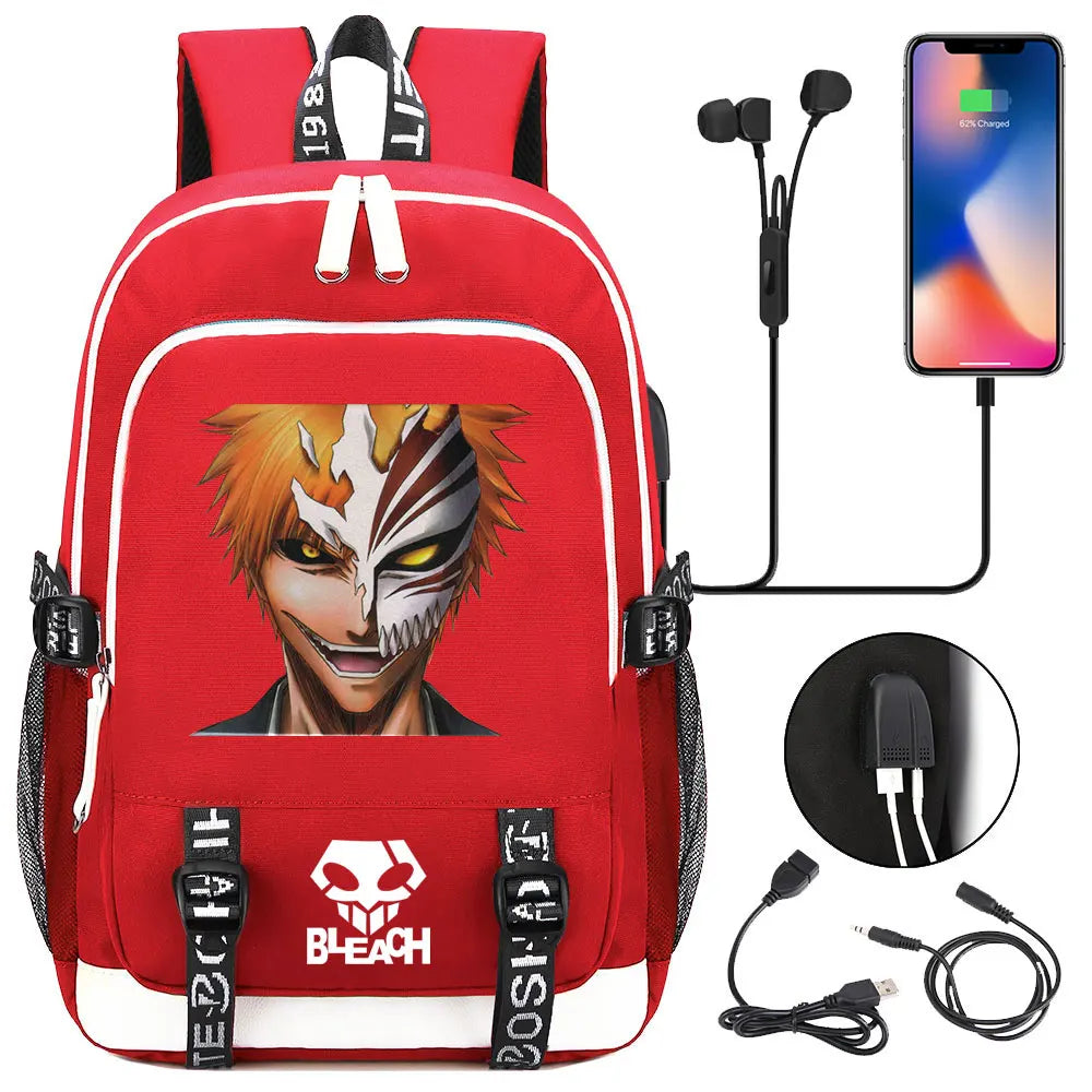 New Anime Bleach Teenager USB Laptop Backpack Kids Boys Girls School Book Bags Schoolbags Women Men Travel Bagpack