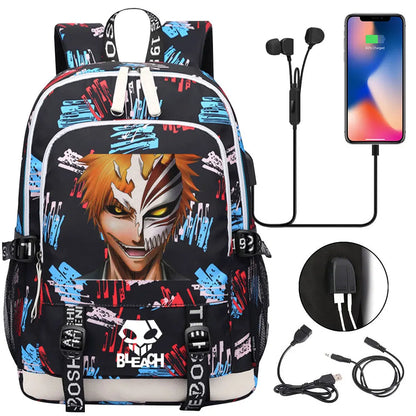 New Anime Bleach Teenager USB Laptop Backpack Kids Boys Girls School Book Bags Schoolbags Women Men Travel Bagpack