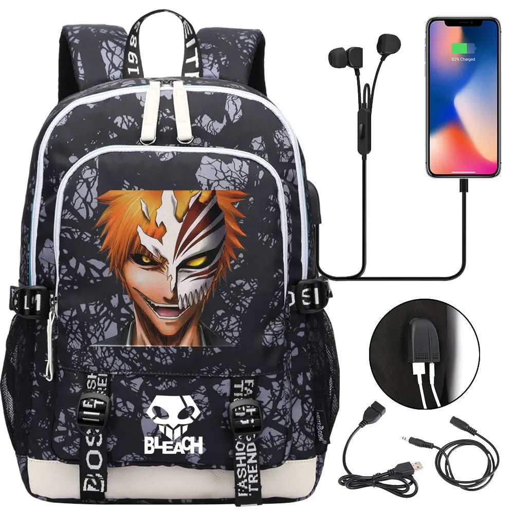 New Anime Bleach Teenager USB Laptop Backpack Kids Boys Girls School Book Bags Schoolbags Women Men Travel Bagpack