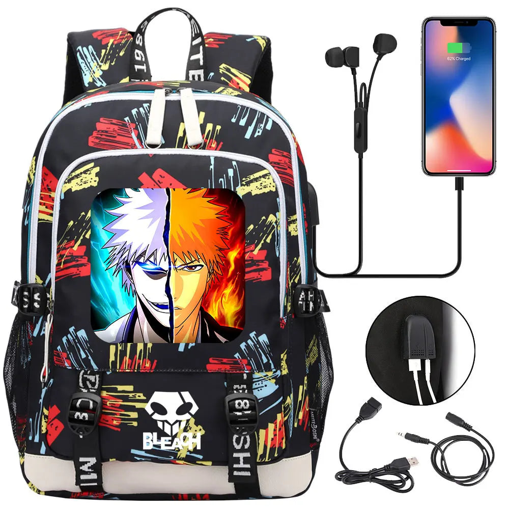 New Anime Bleach Teenager USB Laptop Backpack Kids Boys Girls School Book Bags Schoolbags Women Men Travel Bagpack