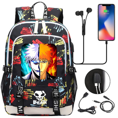 New Anime Bleach Teenager USB Laptop Backpack Kids Boys Girls School Book Bags Schoolbags Women Men Travel Bagpack