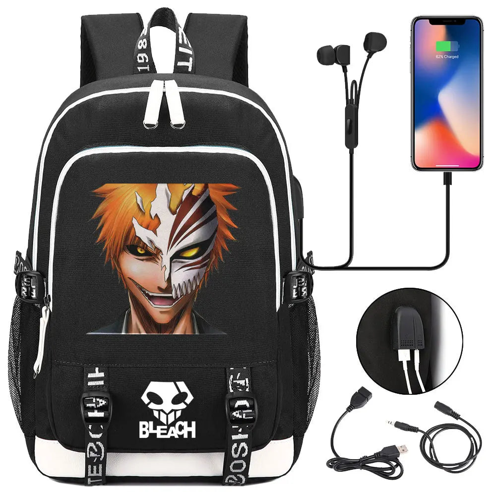 New Anime Bleach Teenager USB Laptop Backpack Kids Boys Girls School Book Bags Schoolbags Women Men Travel Bagpack