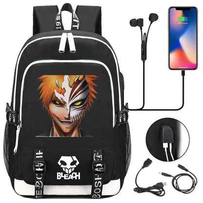 New Anime Bleach Teenager USB Laptop Backpack Kids Boys Girls School Book Bags Schoolbags Women Men Travel Bagpack