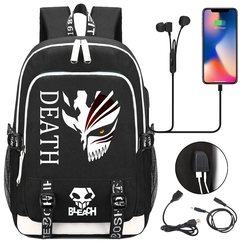 New Anime Bleach Teenager USB Laptop Backpack Kids Boys Girls School Book Bags Schoolbags Women Men Travel Bagpack