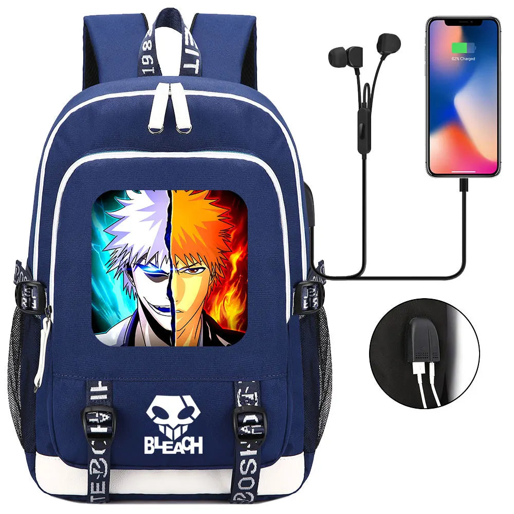 New Anime Bleach Teenager USB Laptop Backpack Kids Boys Girls School Book Bags Schoolbags Women Men Travel Bagpack